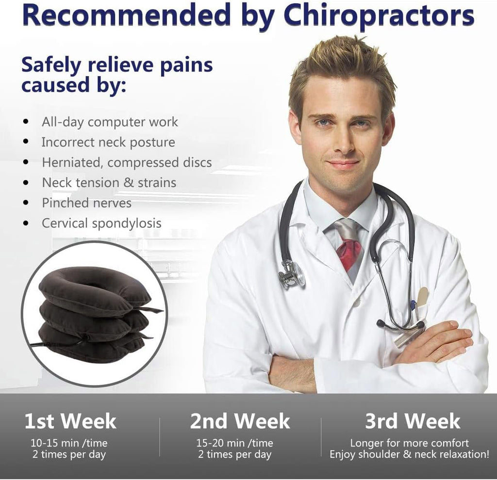 S Cervical Neck Traction Device for Instant Neck Pain Relief - Inflatable & Adjustable Neck Stretcher Neck Support Brace, Neck Traction Pillow for Home Use Neck Decompression (Classic Gray)