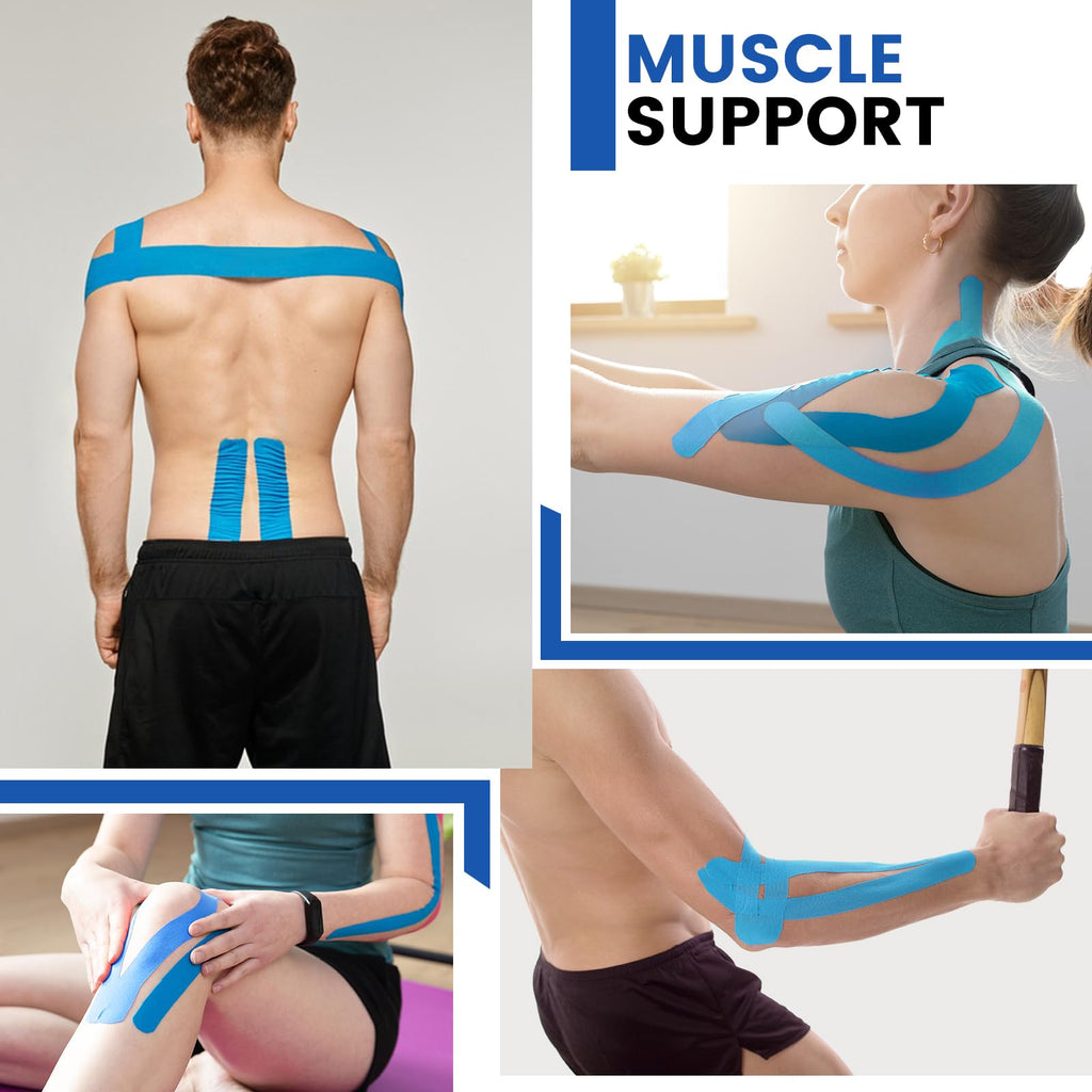 5 Rolls Kinesiology Tape, 2 inch x 16.4 Feet Waterproof Athletic Tape, Uncut Kinetic Tape, Muscle Tape, Sports Tape, Knee Tape for Exercise and Daily Use - Black