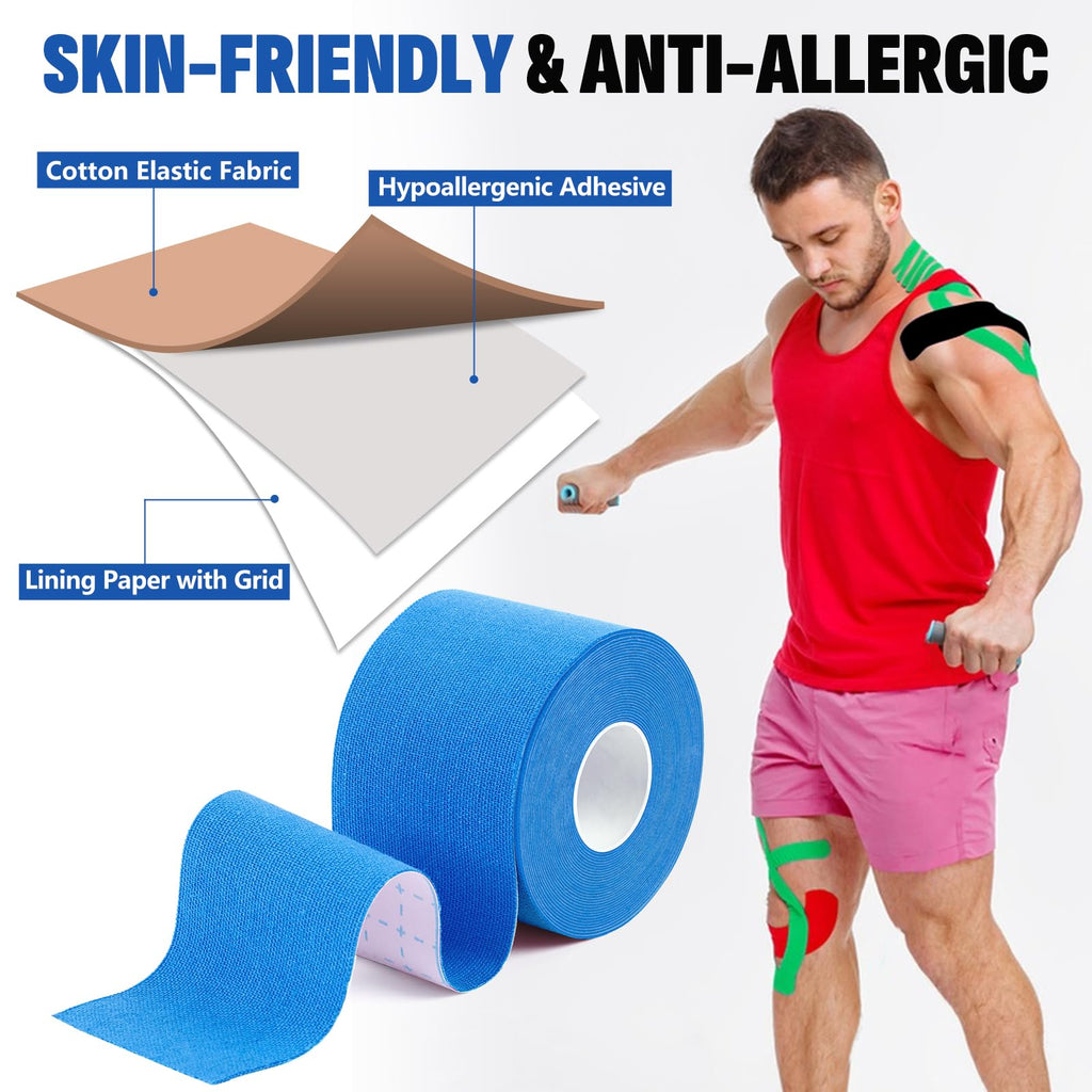 5 Rolls Kinesiology Tape, 2 inch x 16.4 Feet Waterproof Athletic Tape, Uncut Kinetic Tape, Muscle Tape, Sports Tape, Knee Tape for Exercise and Daily Use - Black