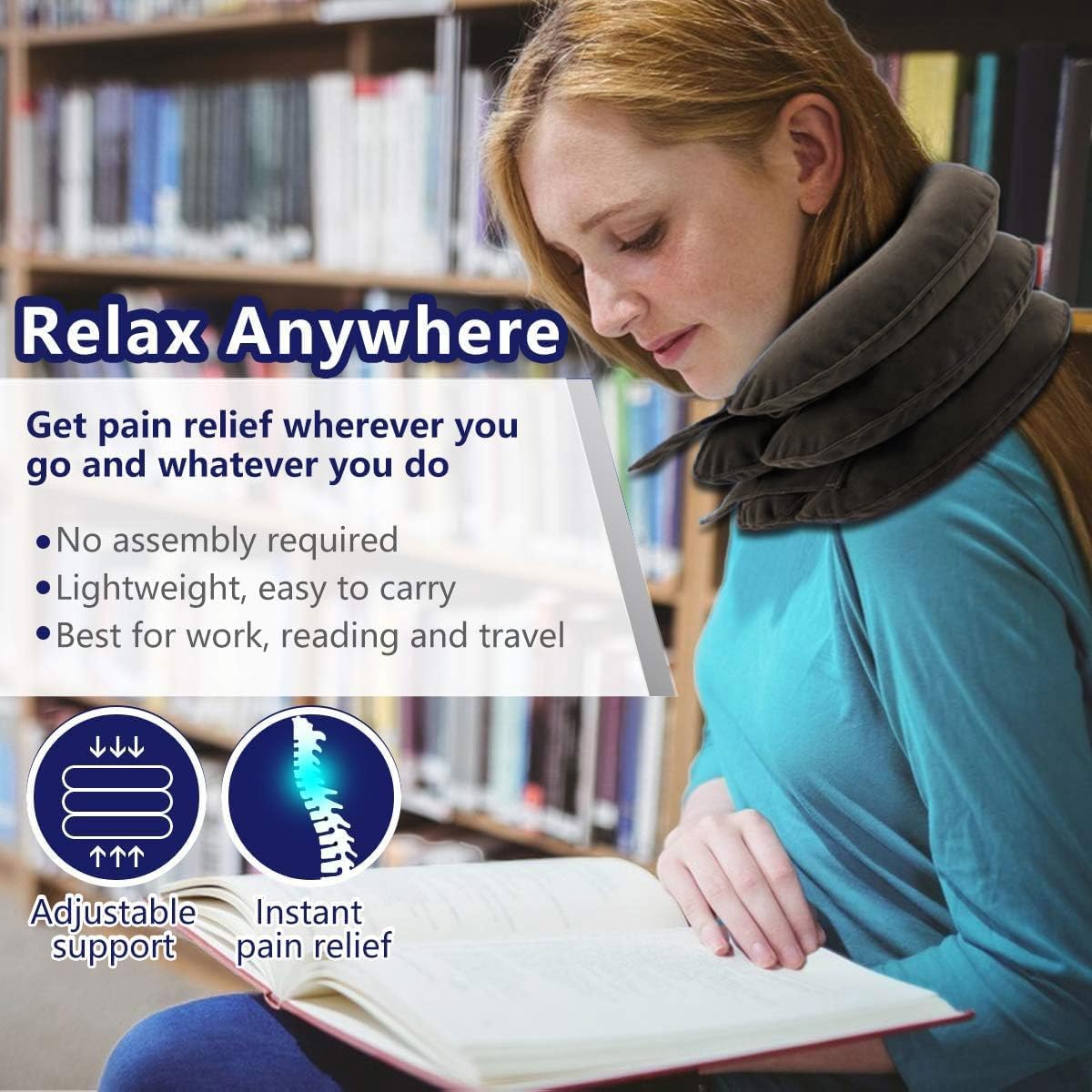 S Cervical Neck Traction Device for Instant Neck Pain Relief - Inflatable & Adjustable Neck Stretcher Neck Support Brace, Neck Traction Pillow for Home Use Neck Decompression (Classic Gray)