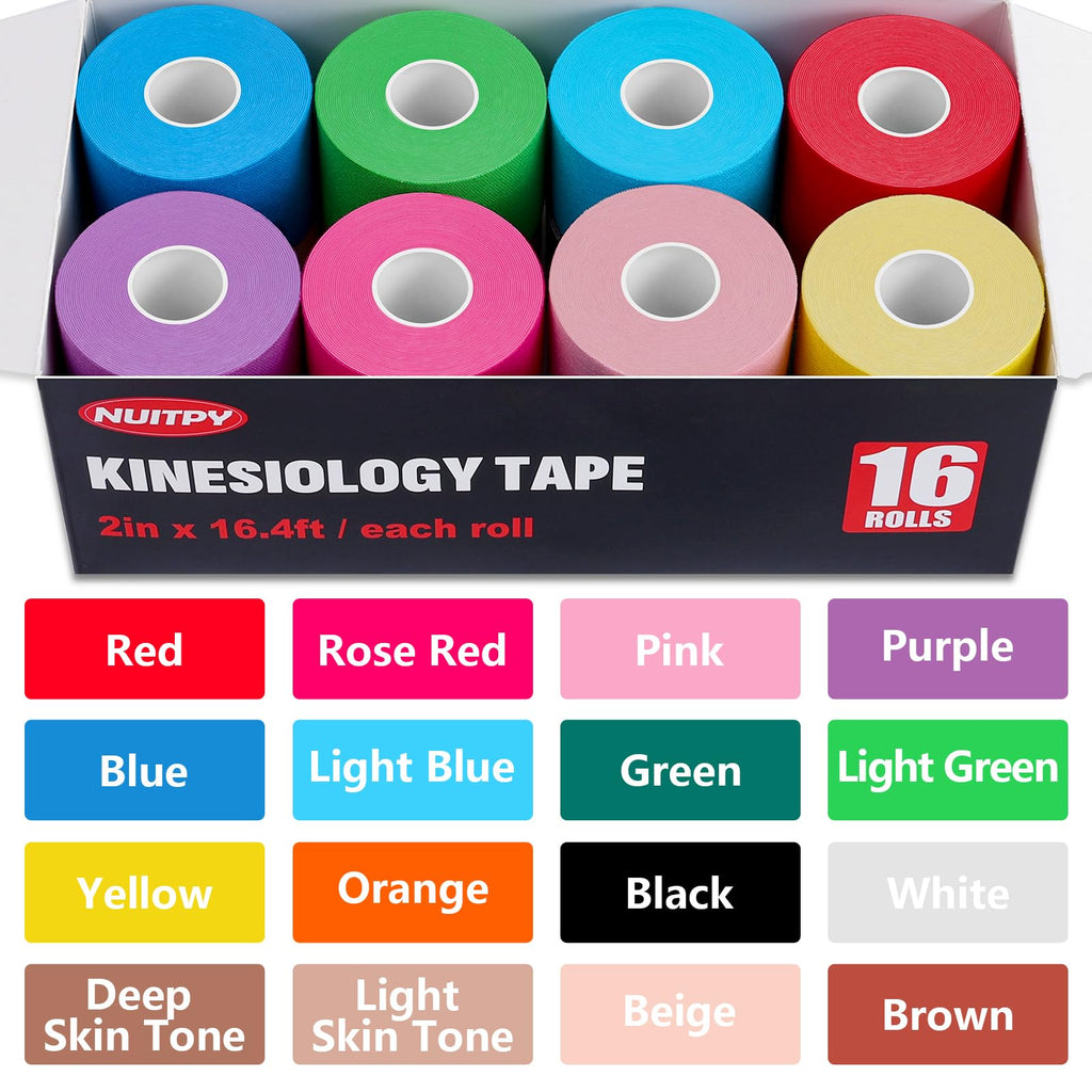 5 Rolls Kinesiology Tape, 2 inch x 16.4 Feet Waterproof Athletic Tape, Uncut Kinetic Tape, Muscle Tape, Sports Tape, Knee Tape for Exercise and Daily Use - Black