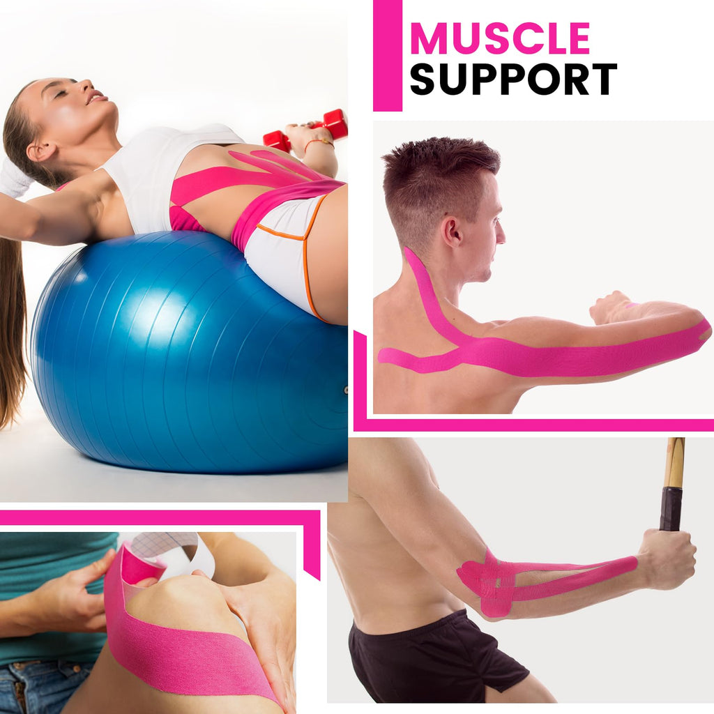 5 Rolls Kinesiology Tape, 2 inch x 16.4 Feet Waterproof Athletic Tape, Uncut Kinetic Tape, Muscle Tape, Sports Tape, Knee Tape for Exercise and Daily Use - Black