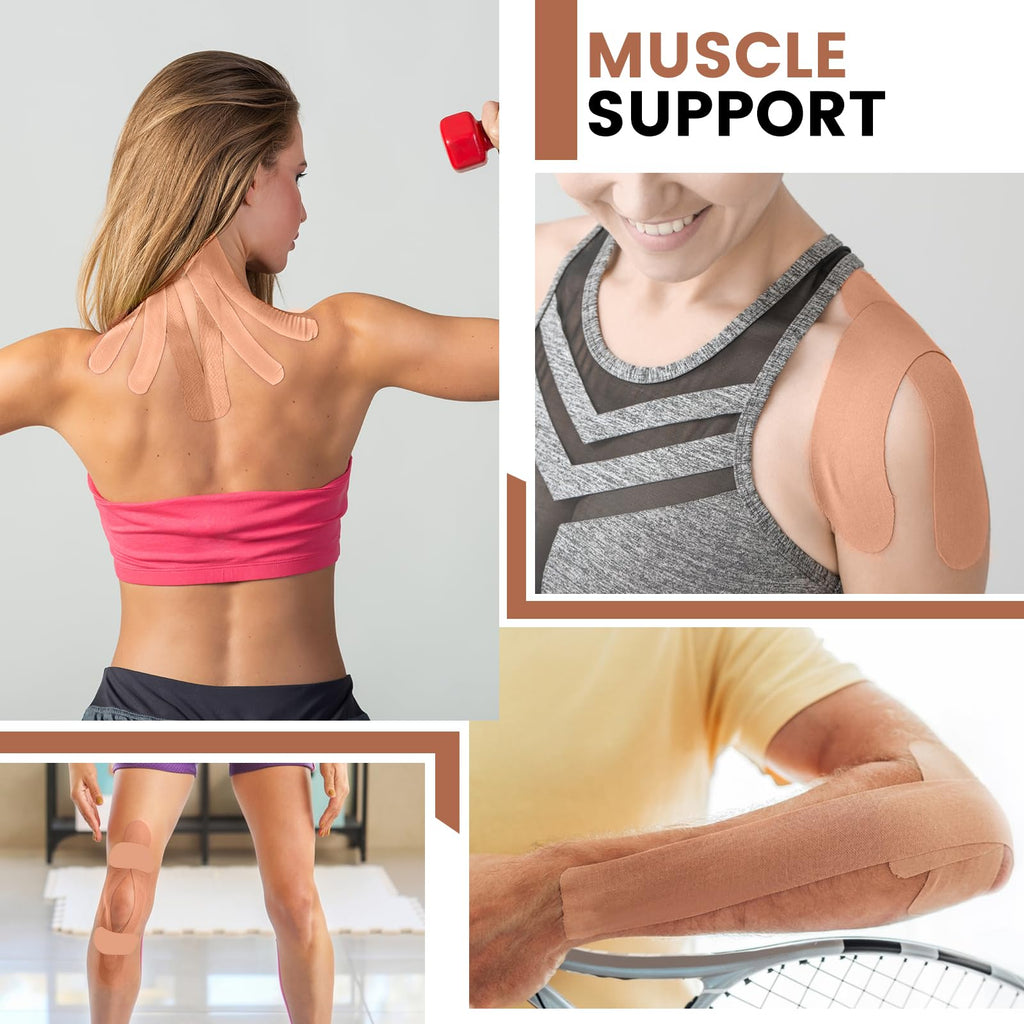 5 Rolls Kinesiology Tape, 2 inch x 16.4 Feet Waterproof Athletic Tape, Uncut Kinetic Tape, Muscle Tape, Sports Tape, Knee Tape for Exercise and Daily Use - Black