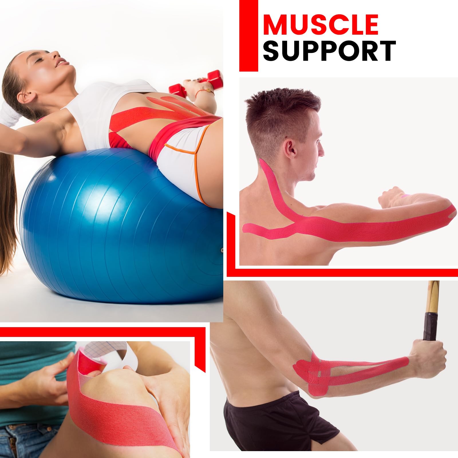 5 Rolls Kinesiology Tape, 2 inch x 16.4 Feet Waterproof Athletic Tape, Uncut Kinetic Tape, Muscle Tape, Sports Tape, Knee Tape for Exercise and Daily Use - Black