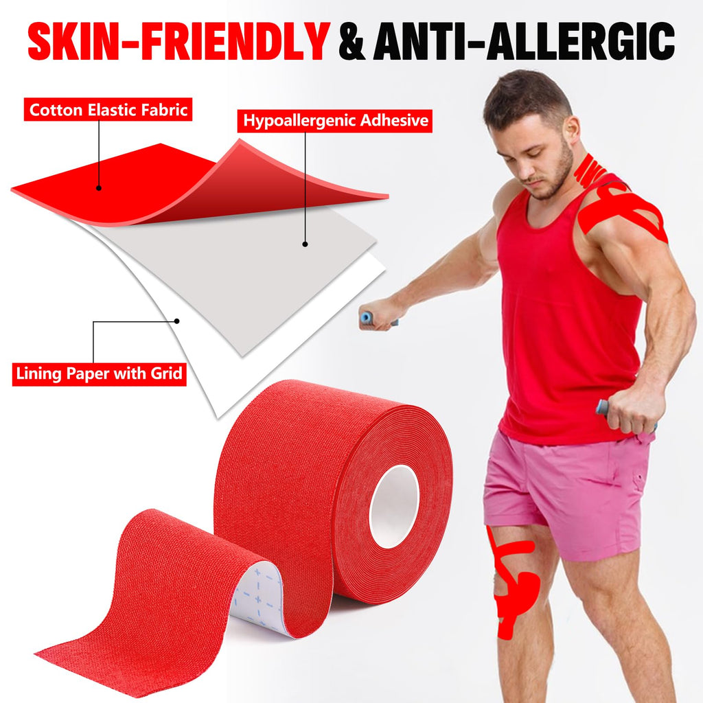 5 Rolls Kinesiology Tape, 2 inch x 16.4 Feet Waterproof Athletic Tape, Uncut Kinetic Tape, Muscle Tape, Sports Tape, Knee Tape for Exercise and Daily Use - Black