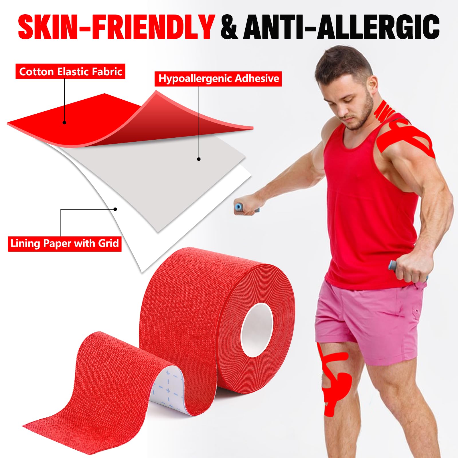 5 Rolls Kinesiology Tape, 2 inch x 16.4 Feet Waterproof Athletic Tape, Uncut Kinetic Tape, Muscle Tape, Sports Tape, Knee Tape for Exercise and Daily Use - Black