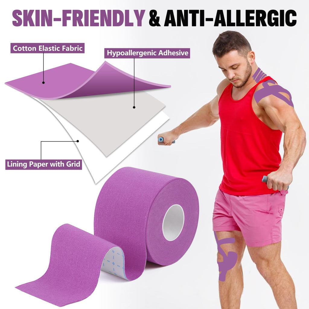 5 Rolls Kinesiology Tape, 2 inch x 16.4 Feet Waterproof Athletic Tape, Uncut Kinetic Tape, Muscle Tape, Sports Tape, Knee Tape for Exercise and Daily Use - Black