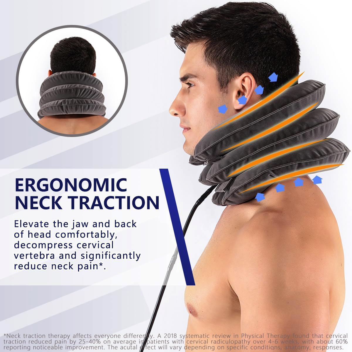 S Cervical Neck Traction Device for Instant Neck Pain Relief - Inflatable & Adjustable Neck Stretcher Neck Support Brace, Neck Traction Pillow for Home Use Neck Decompression (Classic Gray)