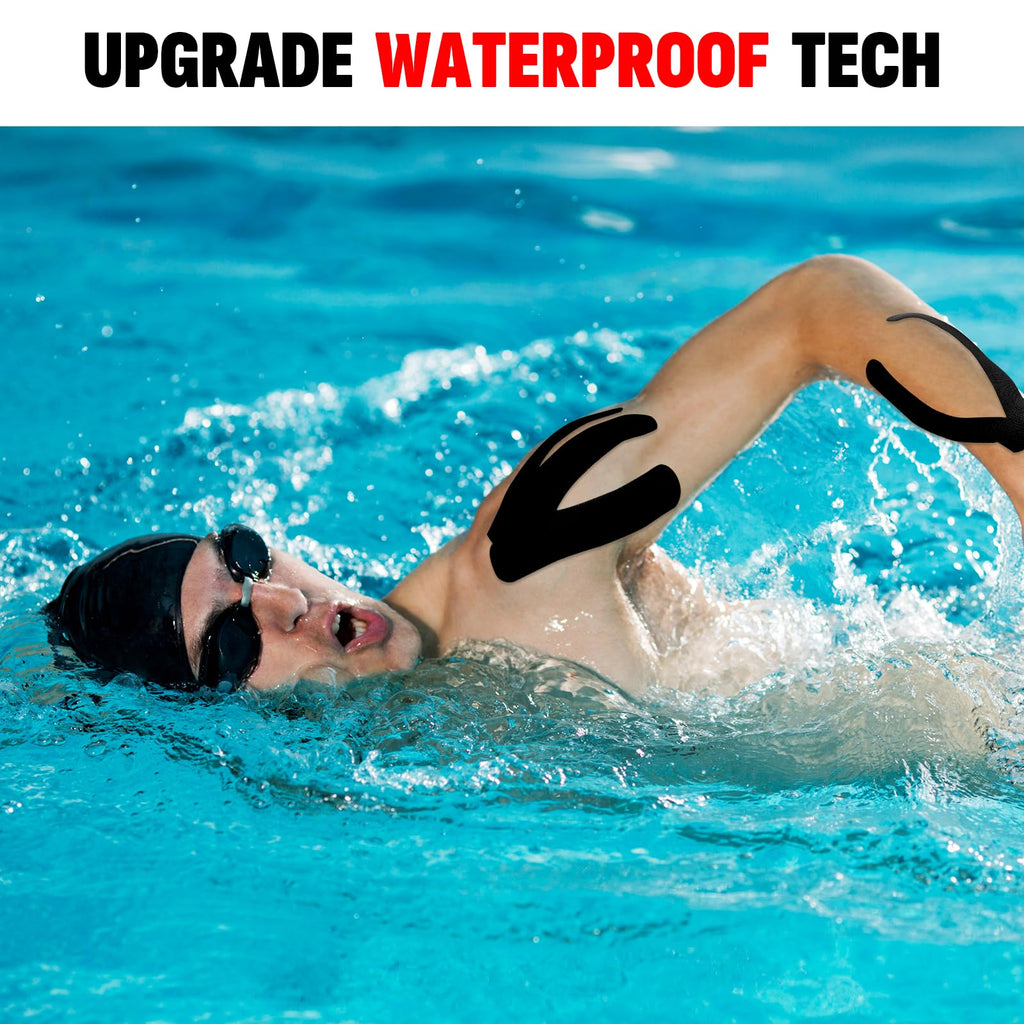 5 Rolls Kinesiology Tape, 2 inch x 16.4 Feet Waterproof Athletic Tape, Uncut Kinetic Tape, Muscle Tape, Sports Tape, Knee Tape for Exercise and Daily Use - Black