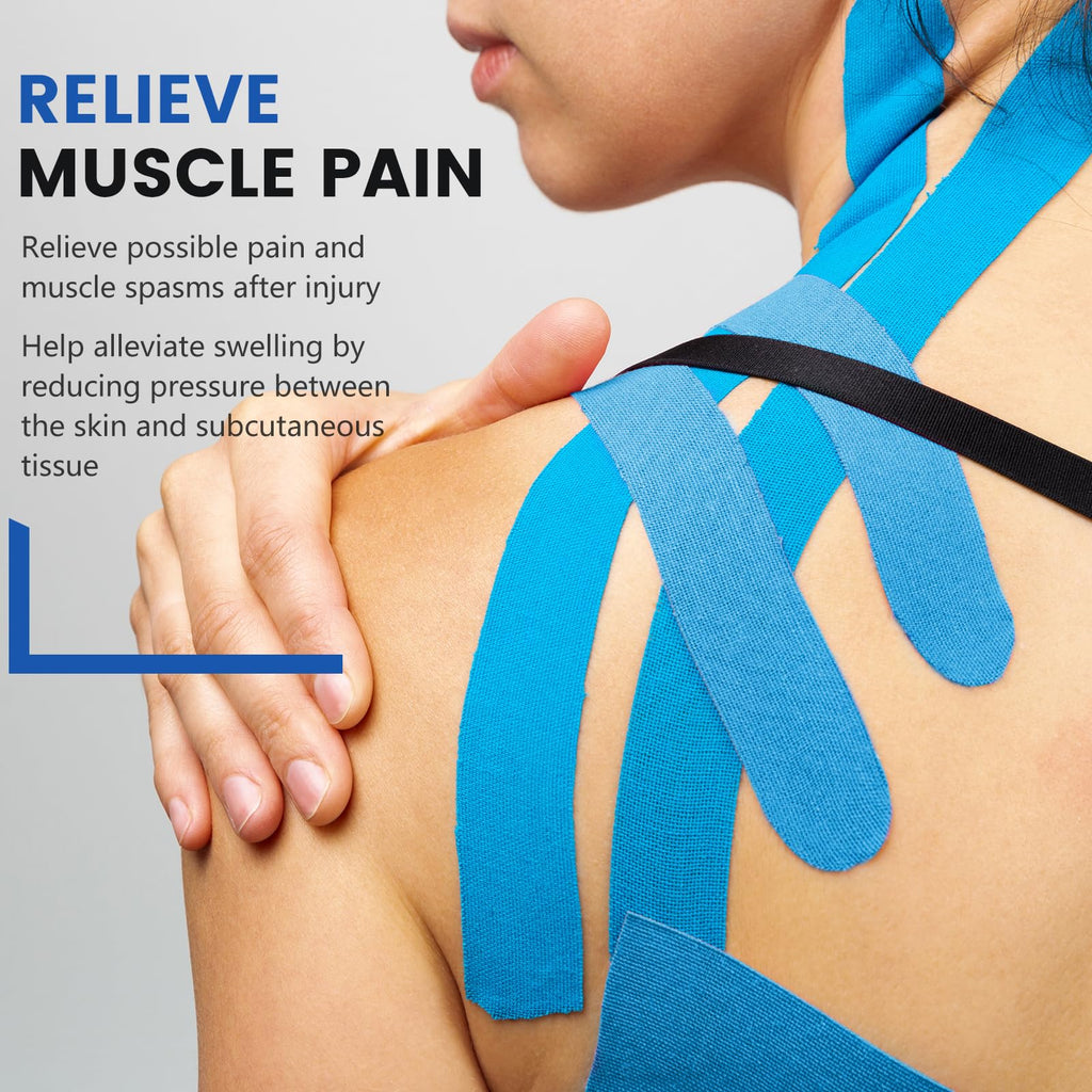 5 Rolls Kinesiology Tape, 2 inch x 16.4 Feet Waterproof Athletic Tape, Uncut Kinetic Tape, Muscle Tape, Sports Tape, Knee Tape for Exercise and Daily Use - Black