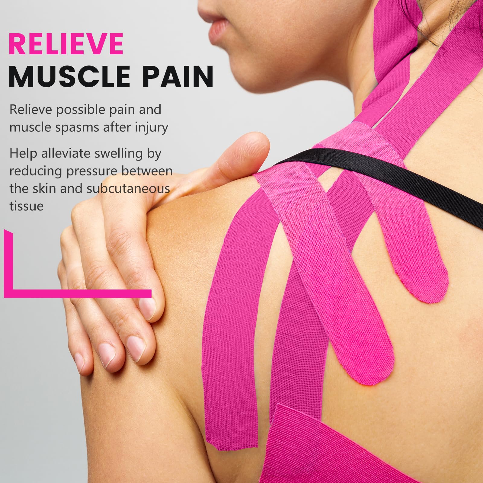 5 Rolls Kinesiology Tape, 2 inch x 16.4 Feet Waterproof Athletic Tape, Uncut Kinetic Tape, Muscle Tape, Sports Tape, Knee Tape for Exercise and Daily Use - Black